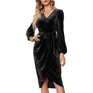NEW BerryGo Velvet Ribbed Wrap MIDI Dress 3X